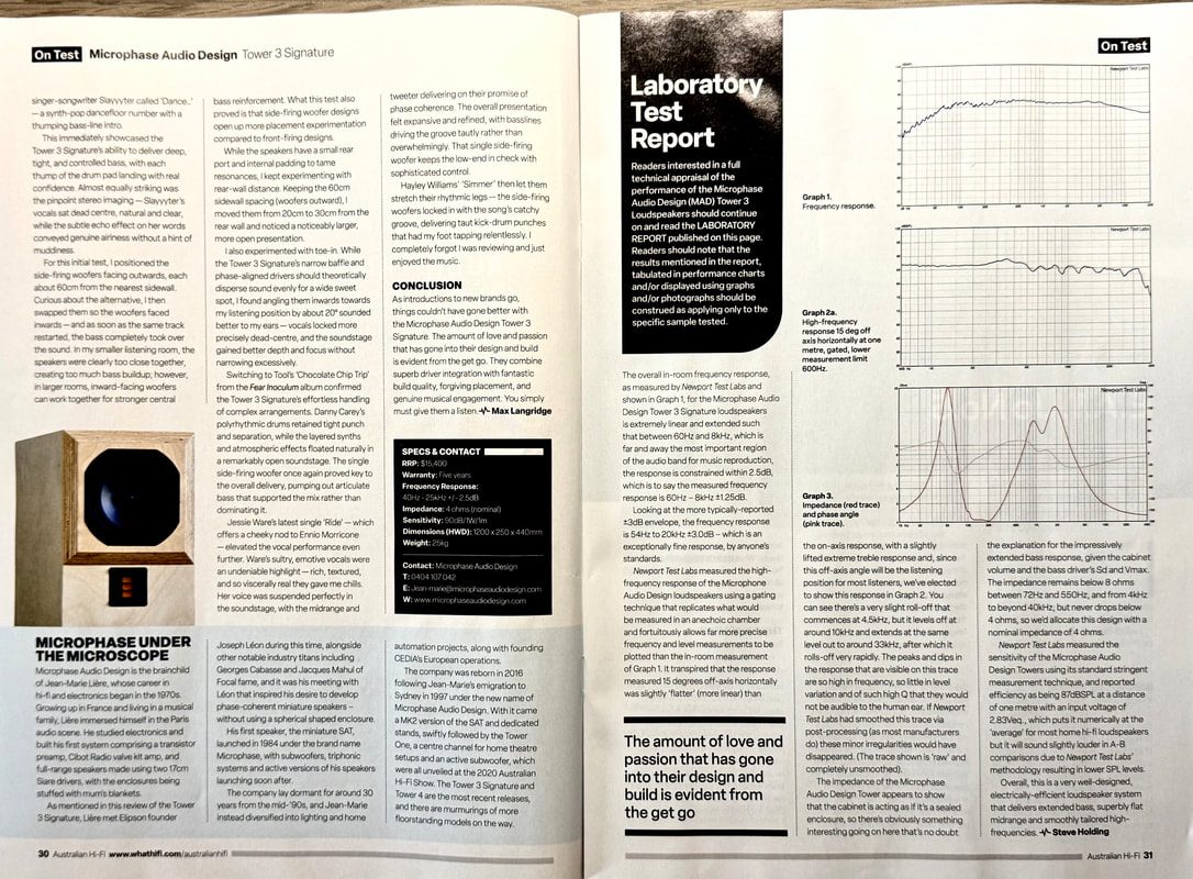 Australian Hi-Fi laboratory report featuring a Microphase loudspeaker
